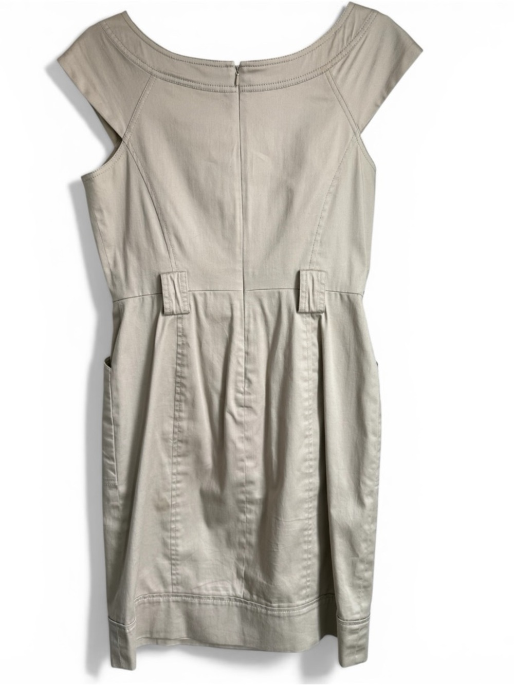 WHBM Tan Safari Sheath Dress Size 6 Cap Sleeve Belted Career Office - Picture 4 of 12